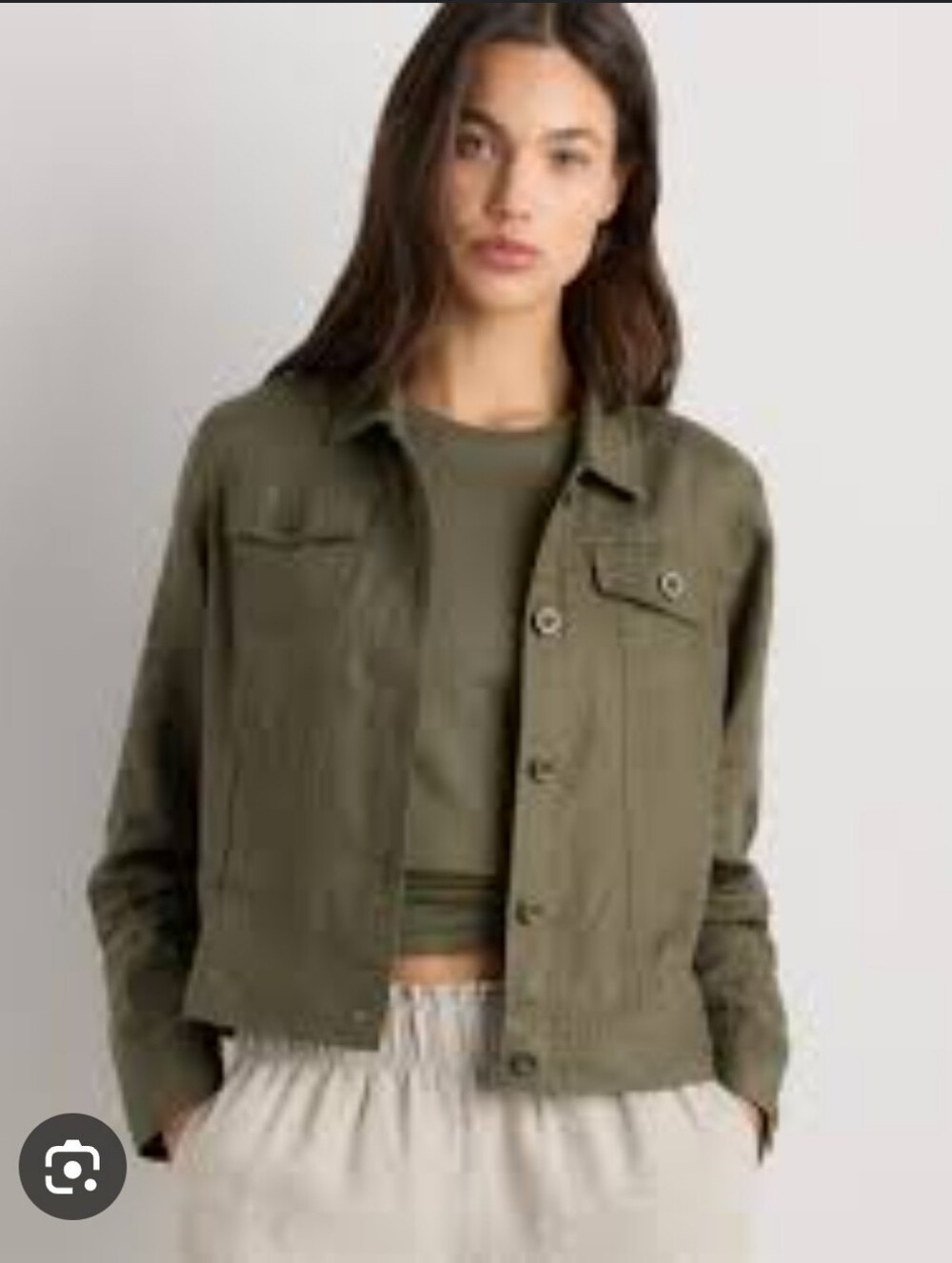 Quince 100% European Linen Jacket in the Martini Olive. Size XS